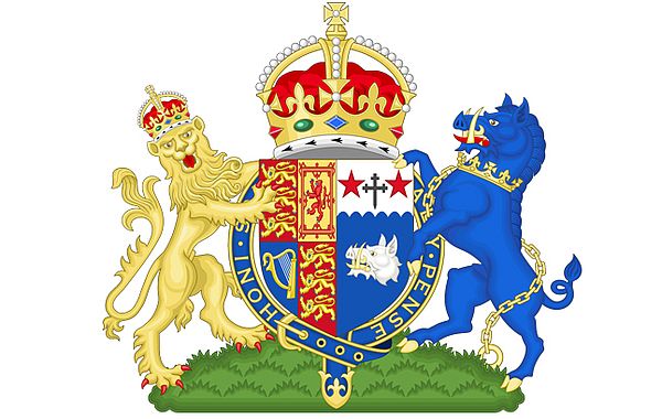 Wappen der Queen Consort Camilla, das die Hoflieferanten in England, Wales und Nordirland zeigen dürfen Wappen der Queen Consort Camilla